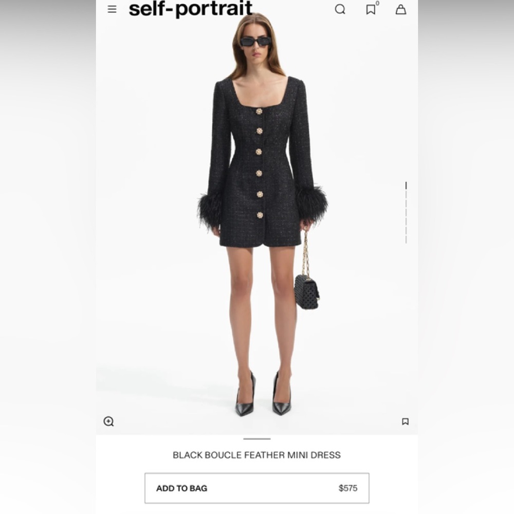 Self-Portrait | Dresses | Self Portrait Black Boucle Feather Mini Dress